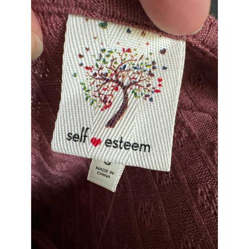 Self Esteem  Womens Cardigan Sz S Rose Brown Pointelle Double Tie Y2K NEW 90s