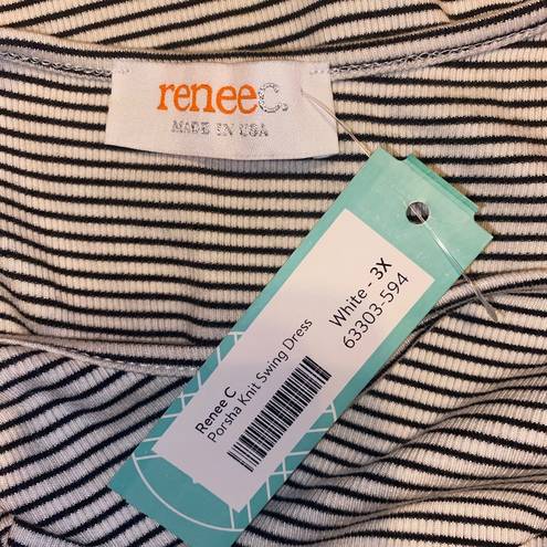 Renee C . Porsche Knit Swing Dress in white and black stripes- size 3XL