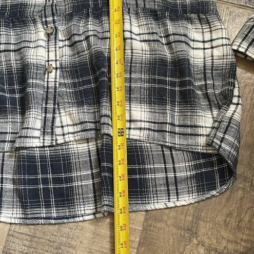 American Eagle Navy Blue White Checkered Flannel Button Down Peplum Blouse sz XS