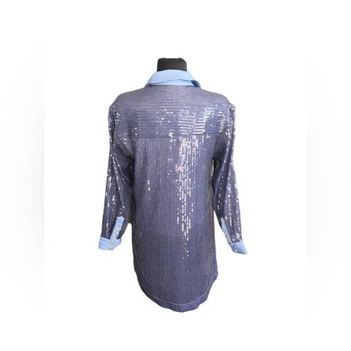 Pilcro  Long-Sleeve Sequin Mini Shirt Blue Dress. | Small