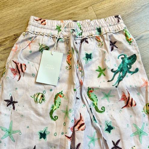 Hill House  The Skylar 100% Linen Pants in Sea Creatures Size XS NWT