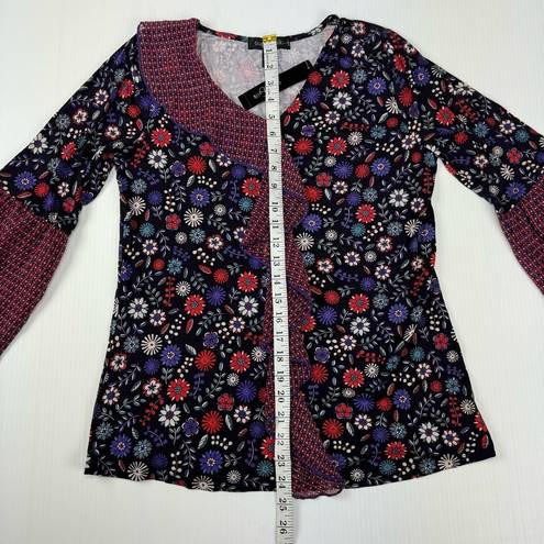 August Silk Women's Blouse MEDIUM Multicolor Floral Pattern Front Ruffles