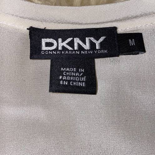 DKNY  Cream Silk Racerback Sleeveless Tank w/ Blue “DNKY” Logo Sequined NWT Sz M