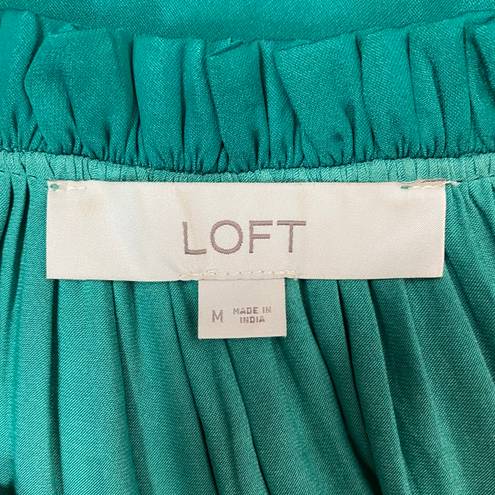 The Loft  Green Pleated Ruffle Tie Neck Long Sleeve Top Size Medium