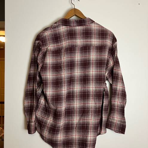 Old Navy  NWT Maroon White Plaid Loose Flannel Boyfriend Shirt