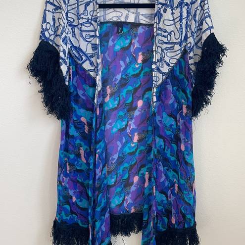 Maaji  blue swim cover up with fringe trim small