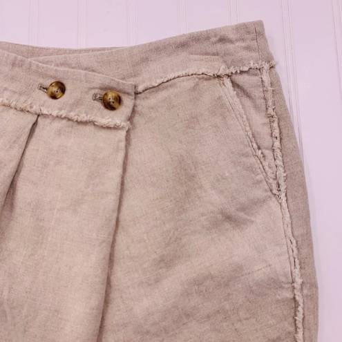 Michael Kors  Skirt Womans 6 Tan Raw Edge Linen Mini Pencil Faux Wrap Button