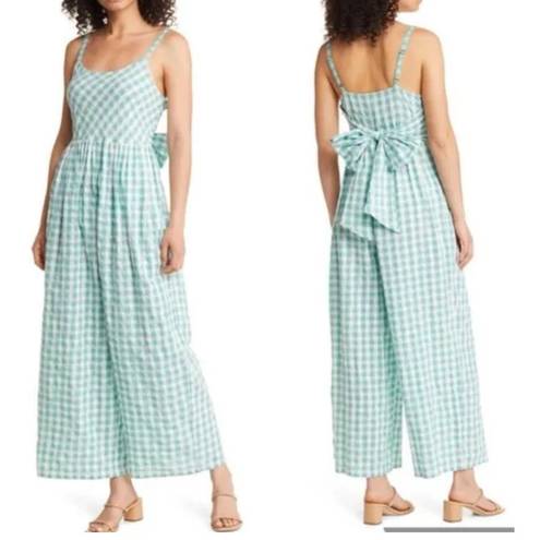 Nordstrom  NWT gingham checkered jumpsuit with tie back in Green wasabi. Size S.