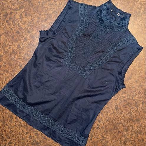 Hale Bob  Black Ruffle Lace Mock Neck Prairie Top - size medium