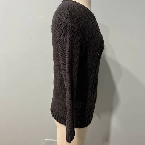 Michael Stars  Louisa Black Open Cable Knit Pointelle Pullover Sweater Sz S