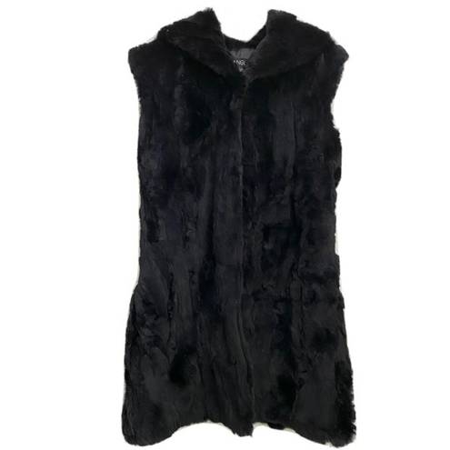 ANGL  Black 100% Fur Sleeveless Hooded Coat Size S