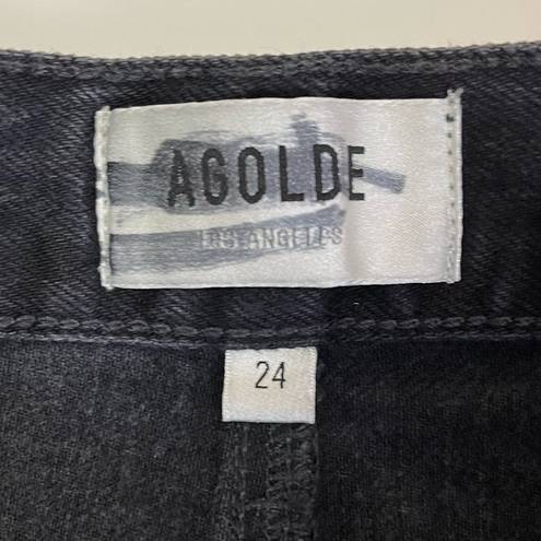 AGOLDE NEW  Parker Angled Denim Jean Skirt Womens 24 Black Distressed Frayed Edge