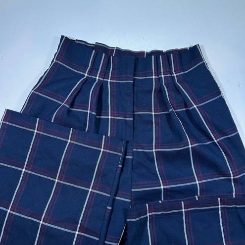 Lulus  Plaid Paper Bag Waist Wide Leg Pants Womens Medium Blue