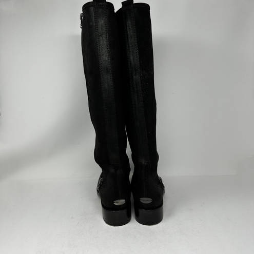 Jimmy Choo  Doreen Rugged Leather Knee High Zipper Detail Boots Shoes Black 8.5