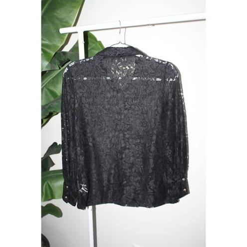 Parker Alex &  Women's M Blouse Black Floral Lace Button Up Long Sleeve NWT