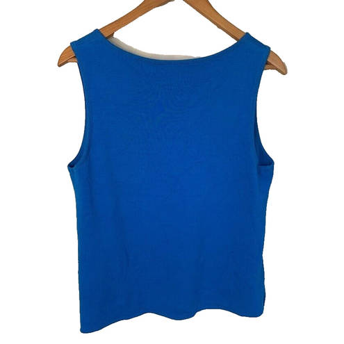 St. John  Blue V Neck Top Sleeveless Tank Sweater Knit Wool Blend Size Large