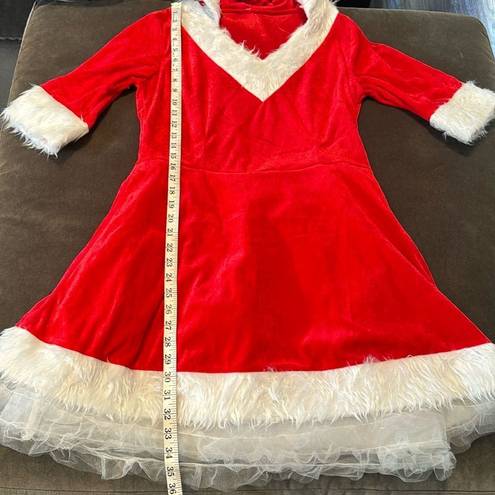 ma*rs Short Red Hooded Dress White Faux Fur Trim  Claus Santa Christmas Size L