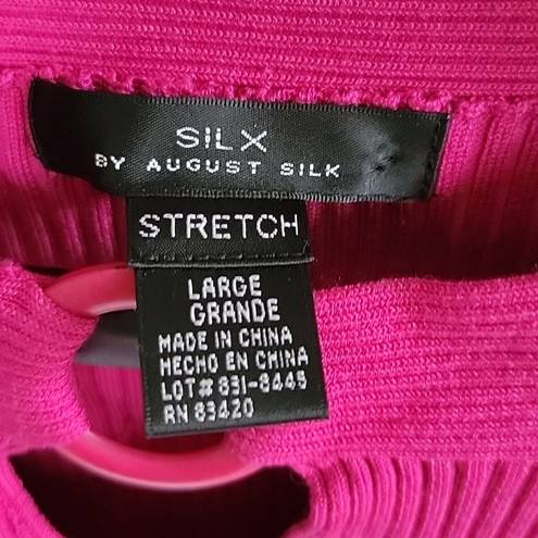 August Silk  Barbie Pink Ribbed Keyhole 3/4 Sleeve Women's Blouse Size Large