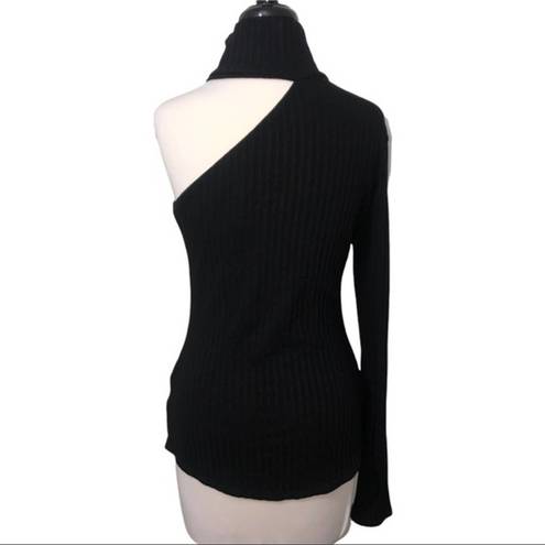 The Range  Framed Ribbed Carved One Shoulder Black Turtleneck Top Size L NWT