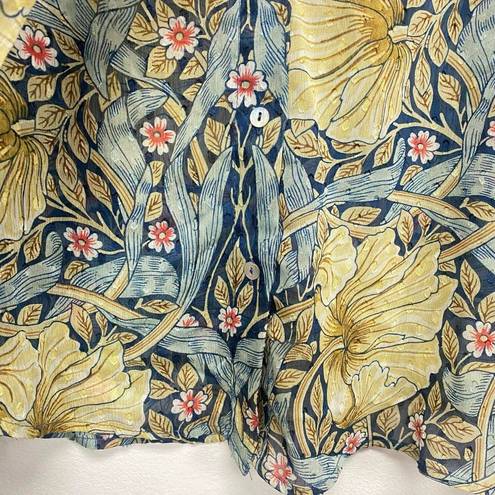 Krass&co Morris &  X H&M womens Size 6 Floral Button Up Blouse Puff Sleeve Front Tie