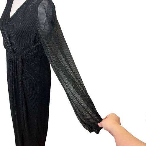 Baltic Born  Devlyn Pleated Midi Dress Black Shimmer V Neck Women’s Size L New
