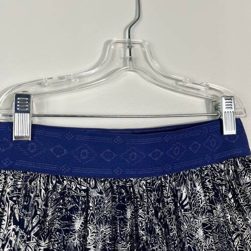 LuLaRoe Navy Blue Silver Metallic Pattern Pleated Accordion Midi Tea Skirt NWT