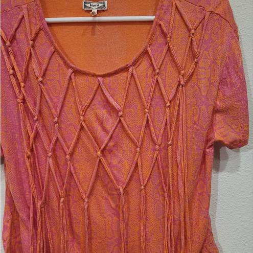 Kirra Pacsun  Orange Pink Knotted Woven Fringe Tassel Tee Shirt Top Size Medium