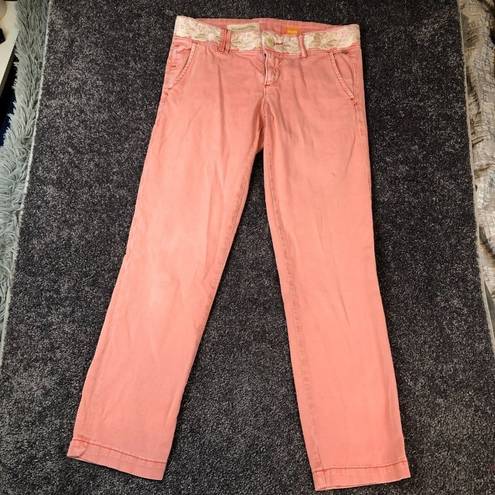 Pilcro  Pink Hyphen Chino Pants Size 26P Embroidered Floral Waist - 30x28 actual