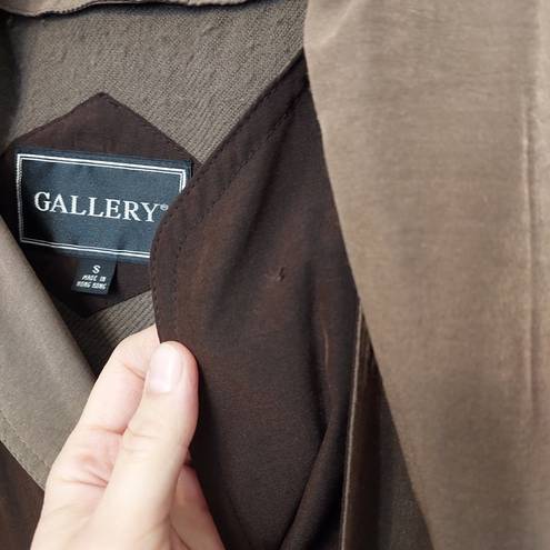 Gallery VINTAGE! 90’s  BROWN AND TAN TIE FRONT NECK BOW HOODED TRENCH COAT JACKET