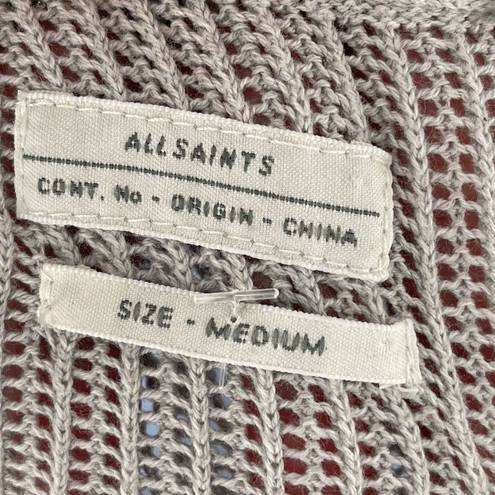 ALLSAINTS  Fellan Zip Up Sweater Open Knit Cardigan Grey Medium