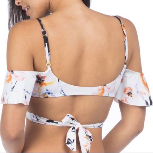 The Bikini Lab  Watercolor Floral Ruffle Wrap Bikini Swim Top NWT size Medium