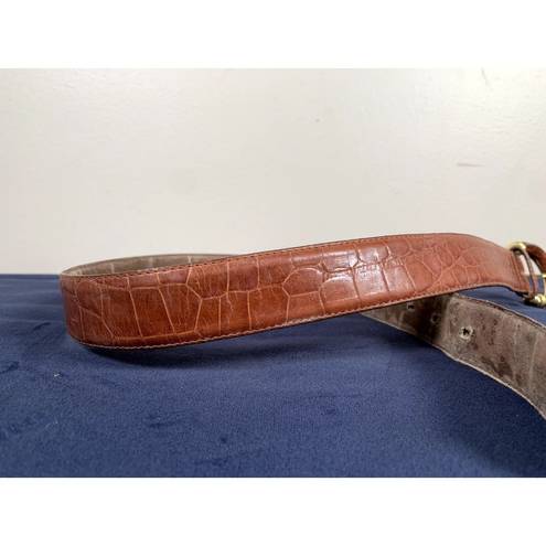 Talbots Vintage  Large Womens Belt Alligator Tan Brown Gold USA Made READ