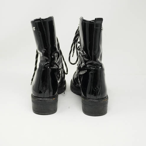 Stuart Weitzman  Soho Patent Leather Lace Up Lug Sole Ankle Combat Booties Shoes 