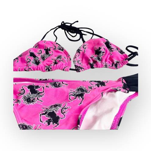 Joe Boxer new  ☼ Unicorn Print 2 Piece String Bikini Set ☼ Hot Pink Black ☼ XS