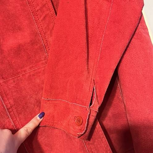 Peter Nygard NYGARD Red Suede Leather Jacket Size 14