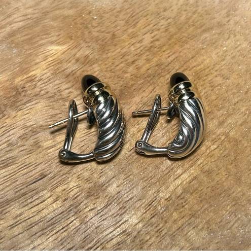 David Yurman  Black Onyx Sterling Silver & 14K Gold Cable Shrimp Post Earrings