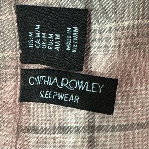Cynthia Rowley  Womens Pink Gray Plaid Button Up Sleepwear Pajama Shirt S…