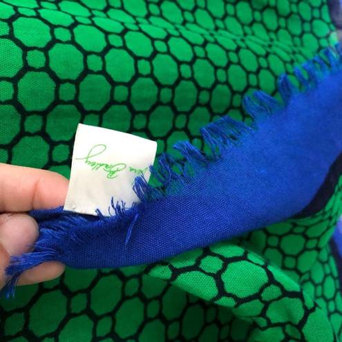 Vera Bradley  green and blue geometric print fringe scarf wrap 100% rayon