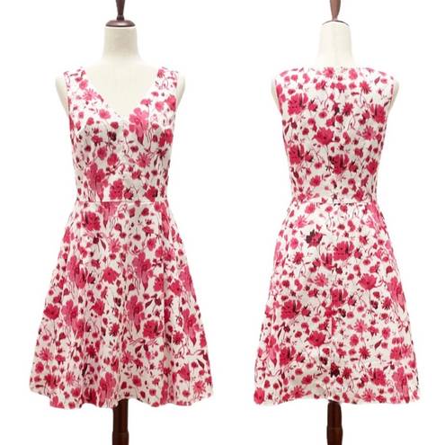 Oscar de la Renta  Pink & White Floral Stretch Cotton A-Line Dress Women’s Size 6