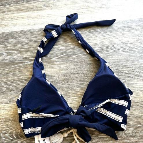 Robin Piccone  Abi stripe navy halter bathing suit top