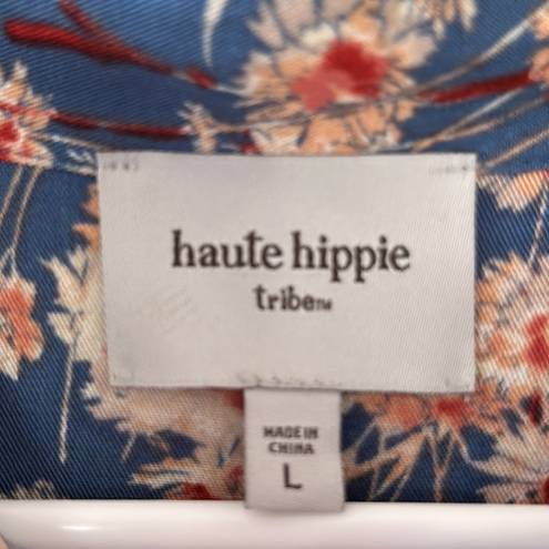 Haute Hippie  Tribe Floral Long Sleeve Button Front Maxi Dress Size Large