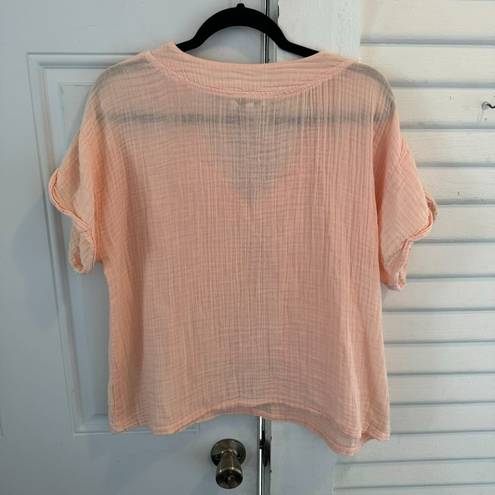 Edge S' peach gauze top short sleeve lightweight 100% cotton size large