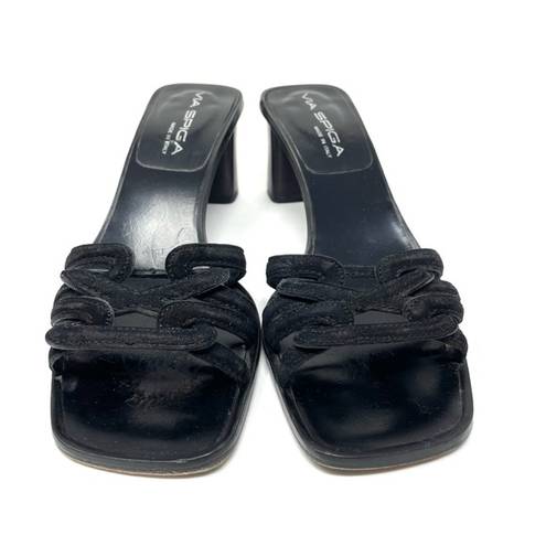 Via Spiga  black leather and suede slides, made in Italy, size 6.5
