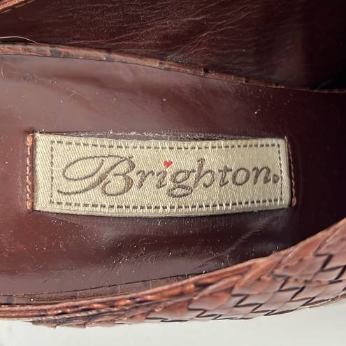 Brighton  TWAIN Woven & Croc Embossed Leather Stubbed Toe Backless Clogs Mules