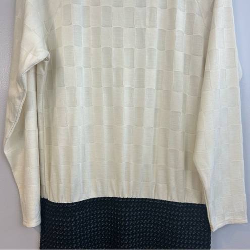 Esley NWT  Cream and Black Faux Leather Long Sleeve Sweater Dress Size Large