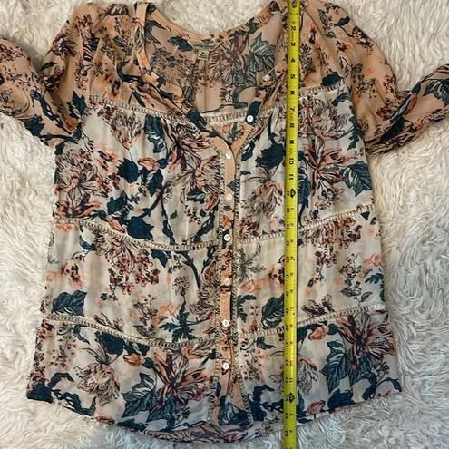 Lucky Brand SZ MD Mixed Print Peasant Top