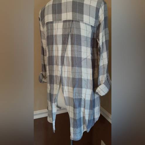 Blu Pepper NEW  Gray Plaid Button Down Open-Back Roll-Tab Sleeves ModCloth Top S