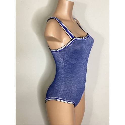 PilyQ New.  Platinum silver blue crochet one piece. Size small. Retails $168