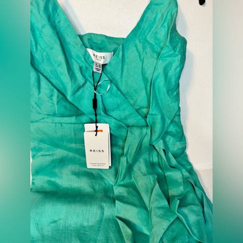 Reiss Esme Linen Side Tie MIDI Dress Aqua casual classic stylish  summer chic