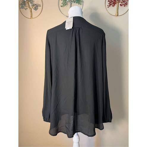 Carmen Marc Valvo NWT!  Black Zip Neck Long Sleeve Blouse XL